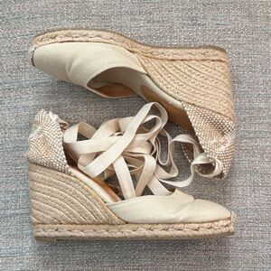 Castañer Cream Beige Carina Espadrille Wedge Sandals Women’s size 37 or 6.5